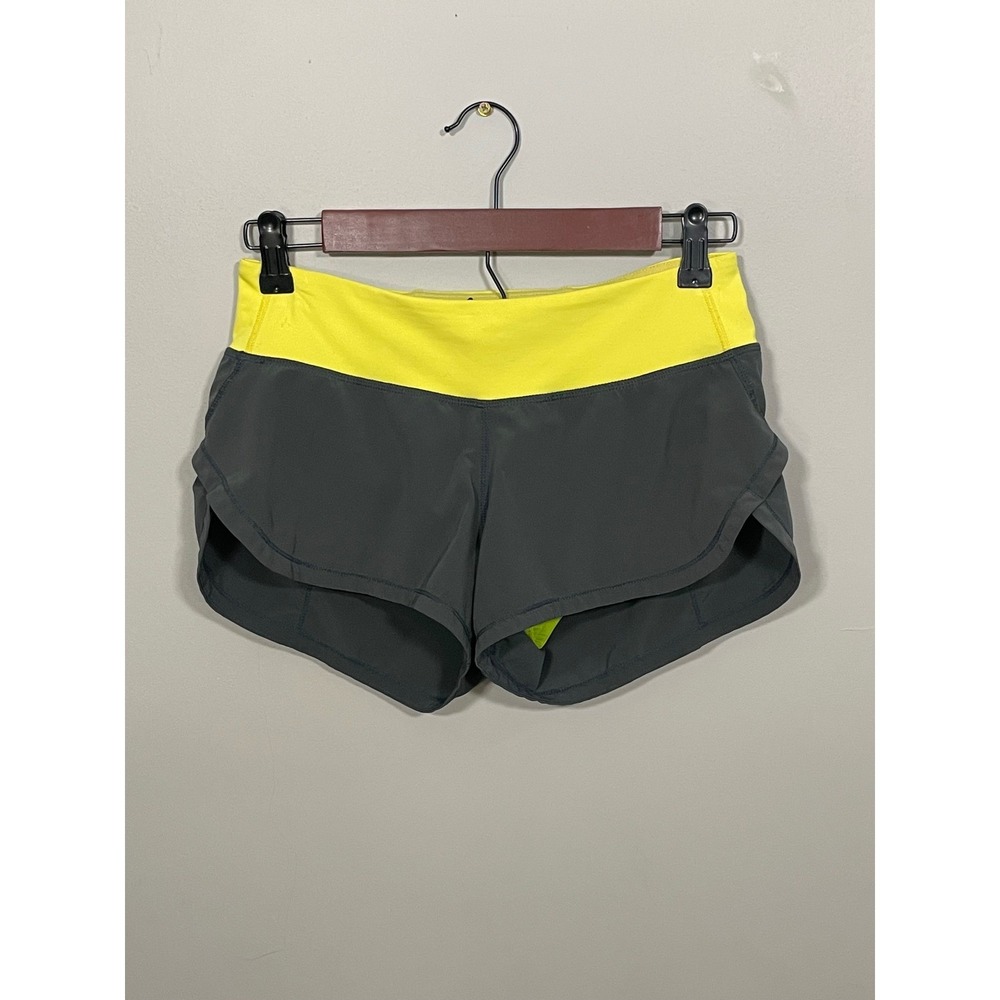 Lululemon Speed Up Short Women 4 Grey Yellow Low Rise Running Athletic 2.5"